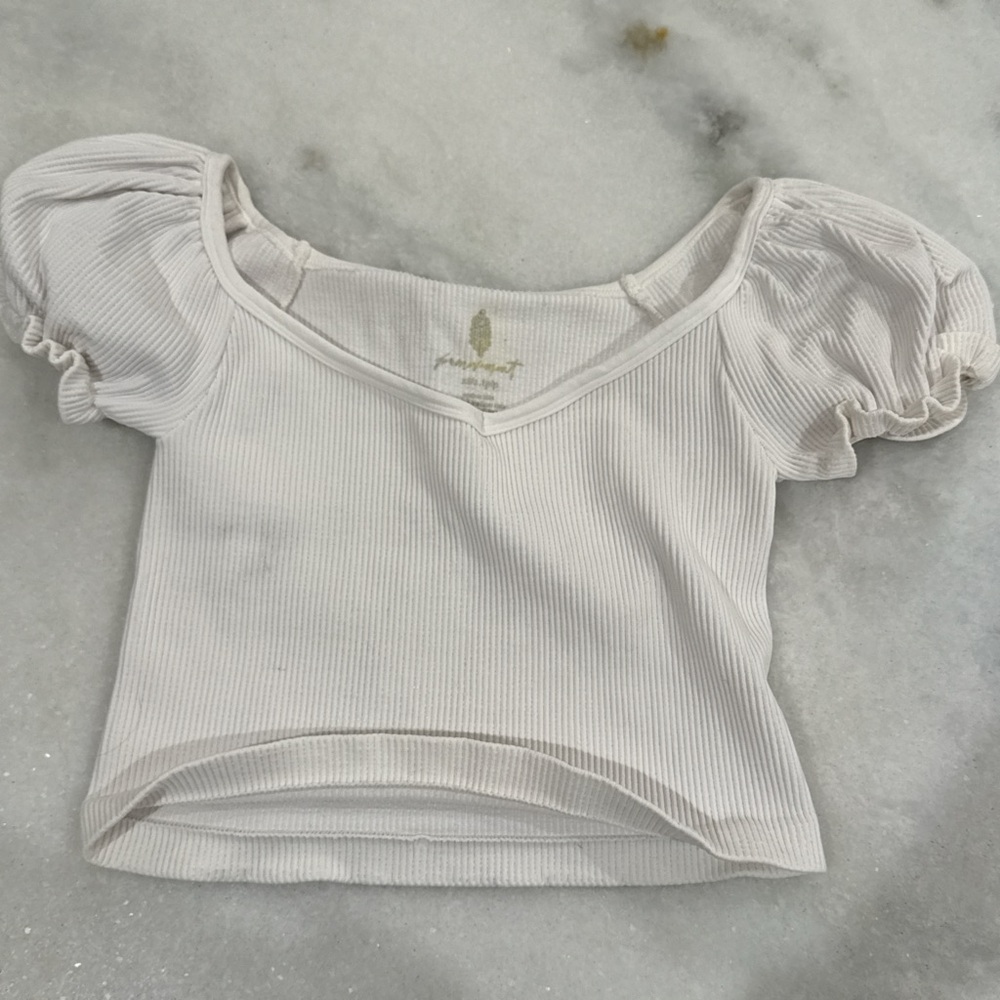 FP Movement by Free People White Puff Sleeve Crop Top